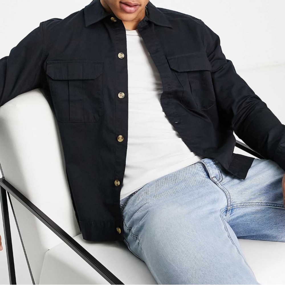 ONLY & SONS Twill Overshirt In Navy